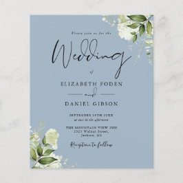 Budget Damblå Blommig Bröllopsinbjudan