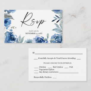 Budget Dammig blå & Blå Blommig 2SM Måltid RSVP Tilläggskort