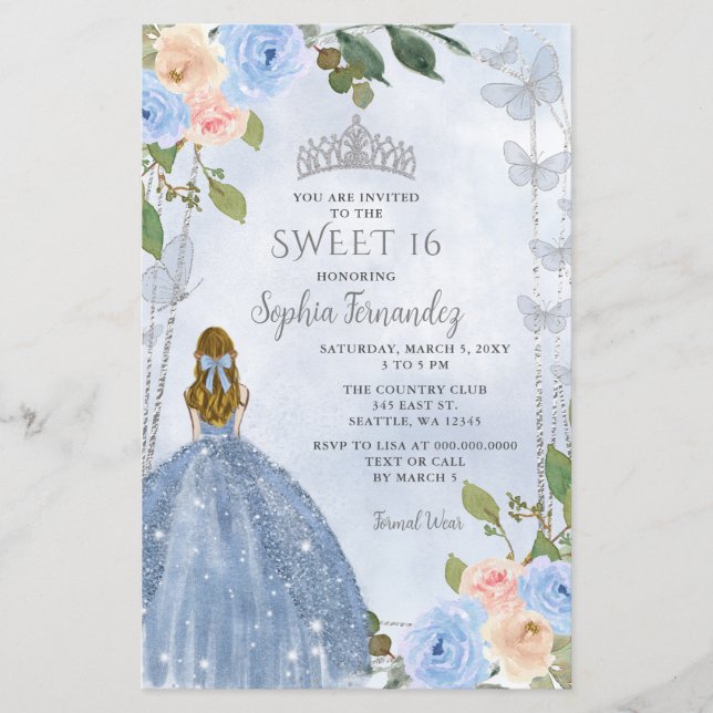 Budget Dammig blå silver Blommig Prinsessa Sweet 1 (Framsida)