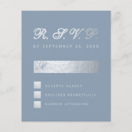 Budget Dammig blå silver kalligrafi bröllop RSVP
