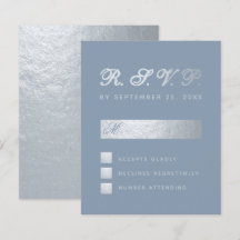 Budget Dammig blå silver kalligrafi bröllop RSVP