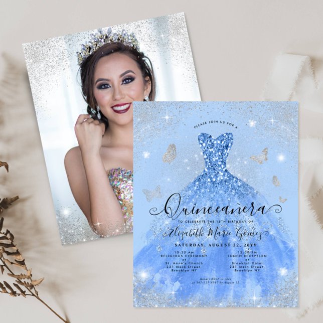 Budget Dammig blå silverklänning Foto Quinceanera (Skapare uppladdad)