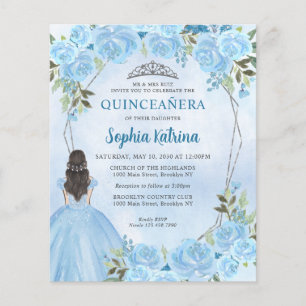 Budget Dammig blågrå blommig prinsessa Quinceañera