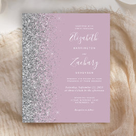 Budget Dammig Lila Silver Glitter Bröllopsinbjudan