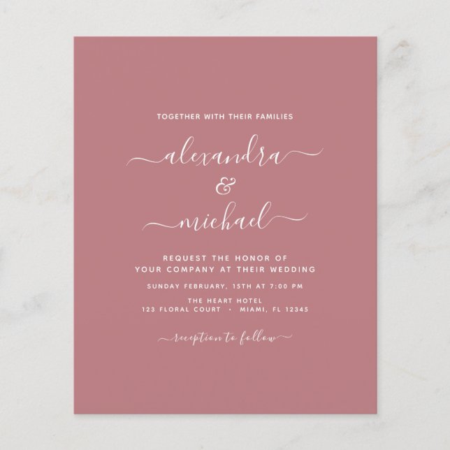 Budget Dammig Rosa Bröllop Modern Typografi Flygblad (Framsidan)