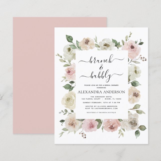 Budget Dammig Rosa Brunch & Bubbly Bröllopsfest (Fram/baksida)