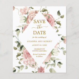 Budget Dammig Rosa Ros Blommig Guld Spara Datumet