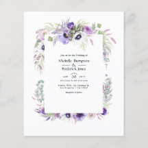 Budget Dammig Violett Bröllop Vattenfärg Blommig