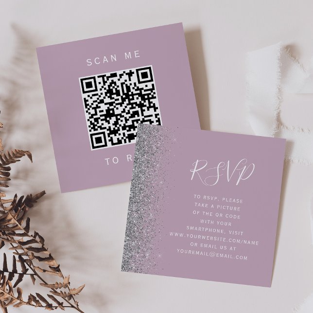 Budget Dammlila Silver Bröllops QR-kod RSVP Tilläggskort (Skapare uppladdad)