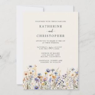Budget Dammt blå blommig elfenbensvit allt-i-ett b Inbjudningar