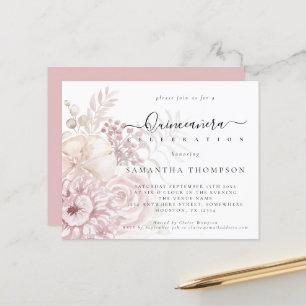 Budget Dammt Rosa Blommor Quinceañera Inbjudan