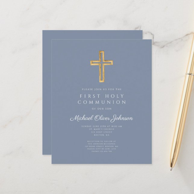 Budget Dammtor Blå Religiös Pojke Första Kommunion (Fram/Back In Situ)