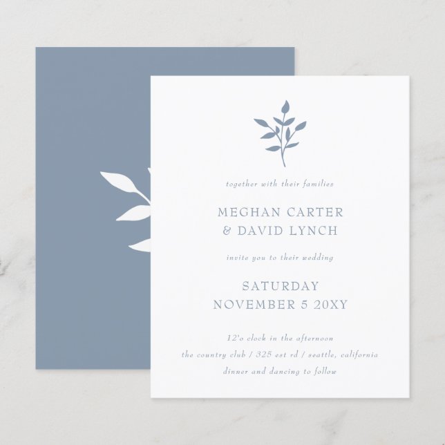 Budget Dammtorblue Botanisk Bröllopsinbjudan (Fram/baksida)