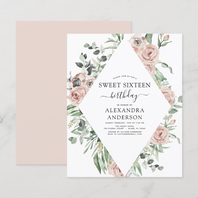 Budget Dammtrosa Sweet Sixteen Födelsedagsfest (Fram/baksida)