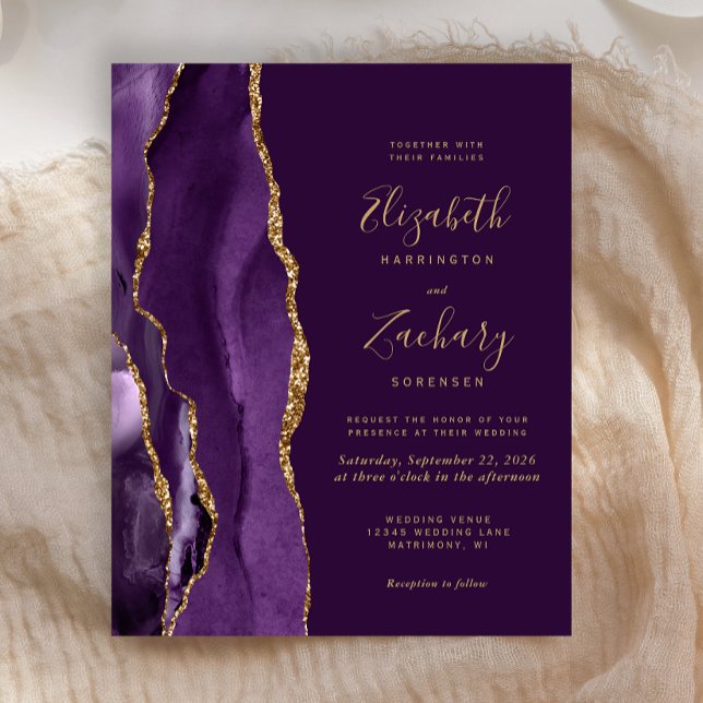 Budget Deep Purple Guld Agat Bröllopsinbjudan (Skapare uppladdad)