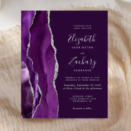 Budget Deep Purple Silver Agate Bröllopsinbjudan