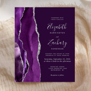 Budget Deep Purple Silver Agate Bröllopsinbjudan