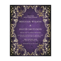 Budget Dekorativ Lila Guld Bröllopsinbjudan