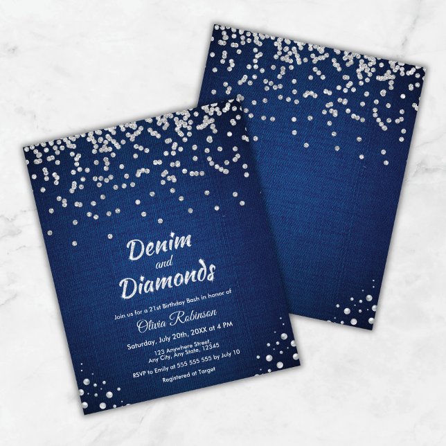 Budget Denim & Diamonds 21:a födelsedagsinbjudan (Budget Denim & Diamonds 21st Birthday Invitation )
