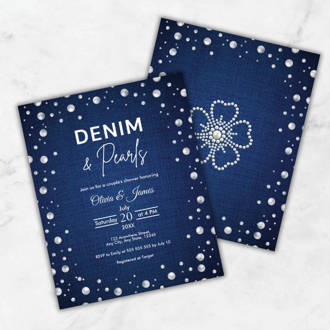 Budget Denim och Pearls Couples Shower Inbjudan (Budget Denim and Pearls Couple's Shower Invite )