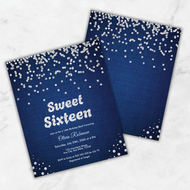 Budget Denim Sweet Sixteen 16-årsfirande Inbjudan  (Budget Denim Sweet Sixteen 16th Birthday Invite )