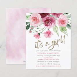 Budget Det är en tjej Rosa vinröd Blommig Baby Sho