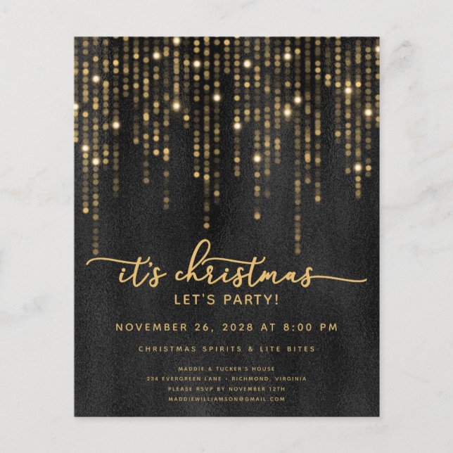 Budget Det är jul Låt oss Party Guld Glitter Flygblad (Framsidan)