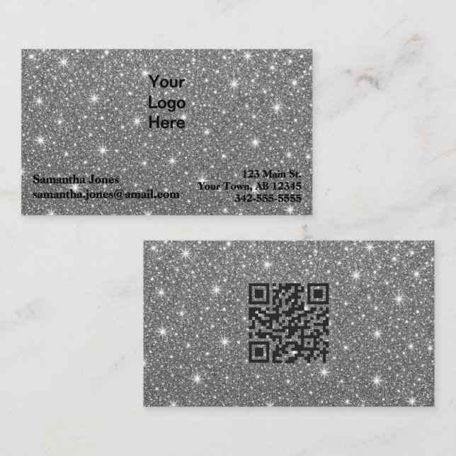 Budget Diamond Sparkly QR-kod Visitkort (Fram/baksida)