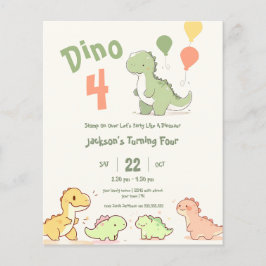 Budget Dino Four 4-års födelsedagsfest inbjudan
