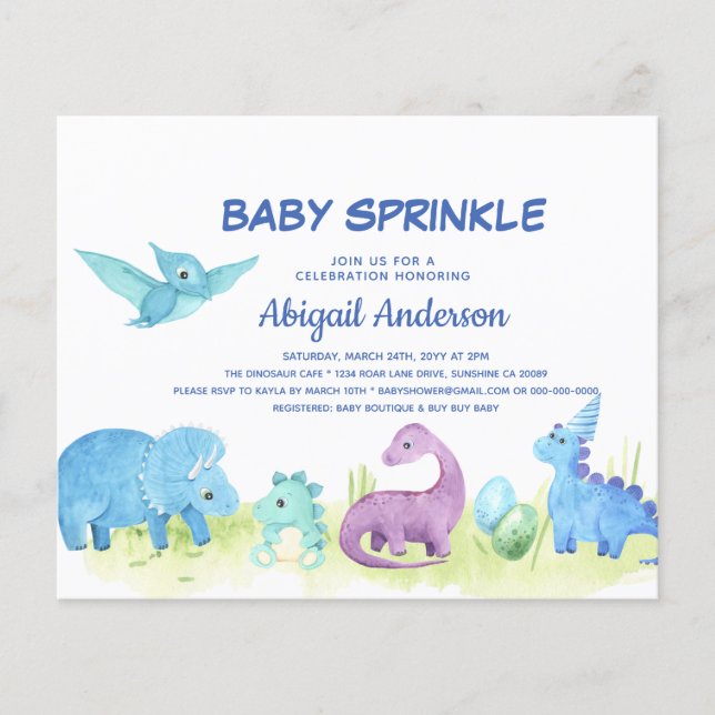 Budget Dinosaur Baby Sprinkle Cute-inbjudan Flygblad (Framsidan)