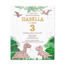 Budget Dinosaur Kids Dino Girl Birthday-inbjudan