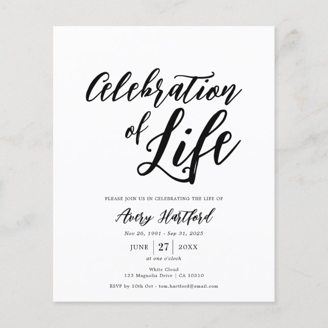 Budget Dödsårsdag Firande Life Flygblad (Framsidan)