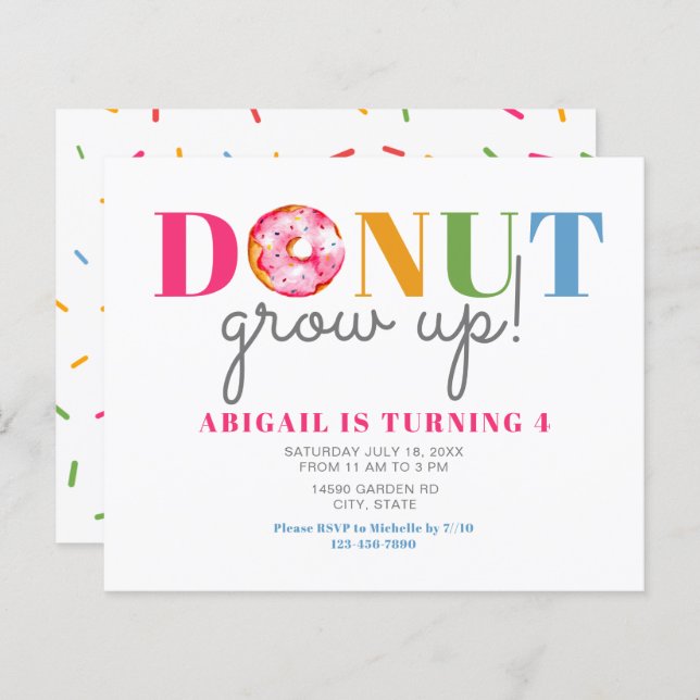 Budget Donut GroUp Cute Birthday sprinkles party (Fram/baksida)