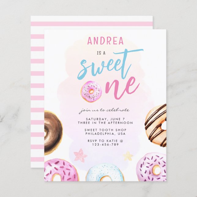 Budget Donut Sweet One Girl Första födelsedagen (Fram/baksida)