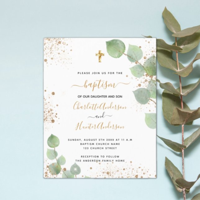 Budget dop eucalyptus guld tvilling inbjudan (Skapare uppladdad)
