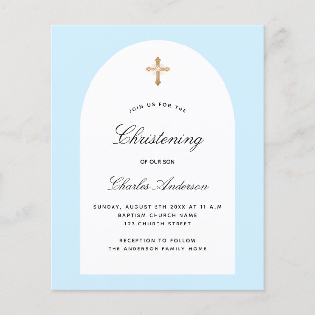 Budget dop ljusblå vit båge pojke (Framsida)