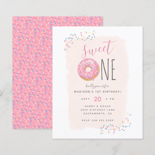 Budget Doughnut Sprinkle  Sweet 1st Birthday (Fram/baksida)