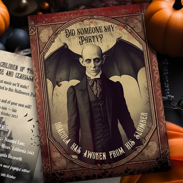 Budget Dracula Halloween-inbjudan Inbjudan Vykort (Budget Dracula Adult Halloween Party Postcard Invitation. Vintage Victorian Charm.)