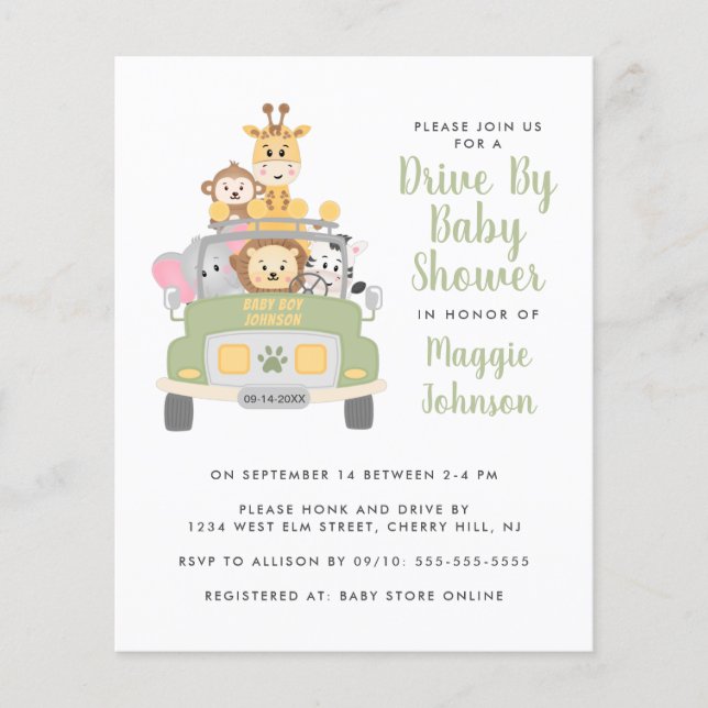 Budget Drive By Animal Safari Baby Shower (Framsida)