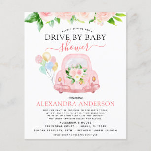 Budget Drive By Baby Shower Blush Rosa Blommig Flygblad