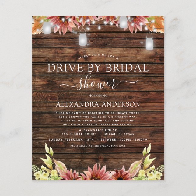 Budget Drive by Bridal Shower Rustik Solrosor (Framsida)