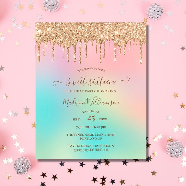 Budget Droppande Guld Glitter Sweet 16 Födelsedag (Skapare uppladdad)