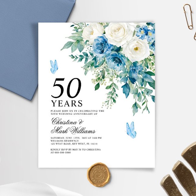 Budget Dusty Blue 50th Wedding Anniversary Invite (Skapare uppladdad)