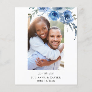 Budget Dusty Blue & B Blommigt Spara datumfoto 2 Flygblad