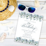 Budget Dusty Blue Blommigt 21:a födelsedagsinbjuda<br><div class="desc">Dusty blåa blommor skapar top och grund gräns på elegantens födelsedagsinbjudan. Klassisk manusgrafi tillför en vacker beröring. Det här objektet är party i samlingen Dusty Blue blommigt.</div>