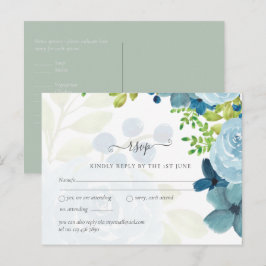 Budget Dusty Blue Blommigt Bröllop Vykort