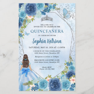 Budget Dusty Blue Blommigt Grått Princess Quinceañ