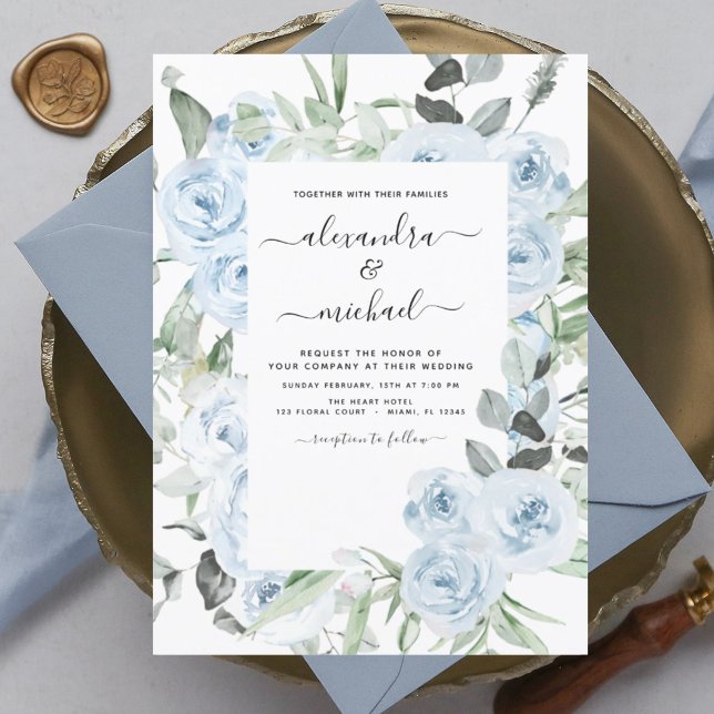 Budget Dusty Blue Blommigt Greenery Bröllop (Skapare uppladdad)