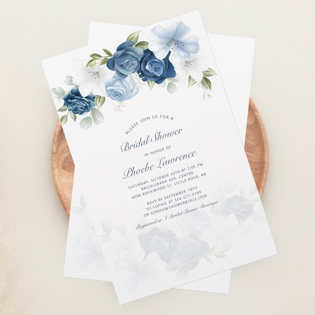 Budget Dusty Blue Blommigt Inbjudningskort för möh Brevpapper (Dusty Blue Floral Botanical Bridal Shower Invitation Stationery)