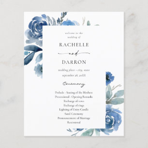 Budget Dusty Blue & Blue Blommigt Bröllop Ceremony Flygblad